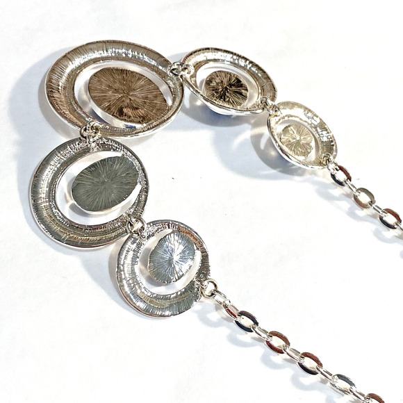 Silver chain fashion necklace collar mod floating blue stone pendants retro chic - Picture 6 of 8